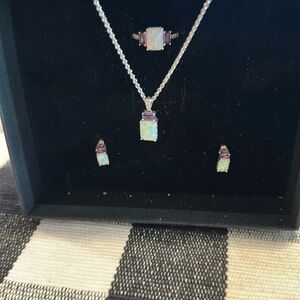 Zales Silver and Opal Necklace Set